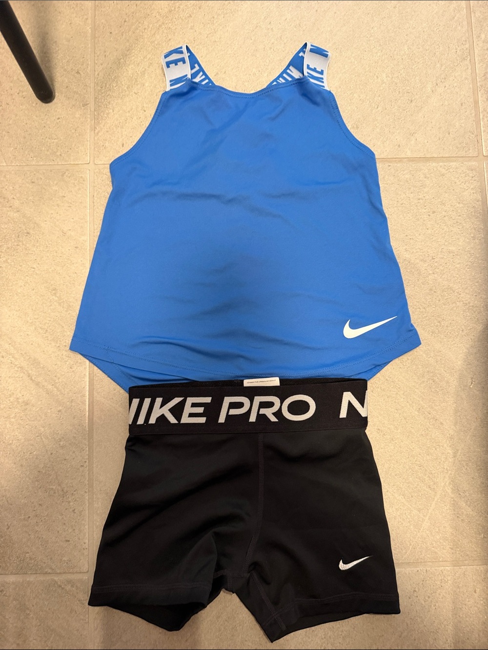 Nike Blue Tank Top and Black Pro Shorts Youth Set